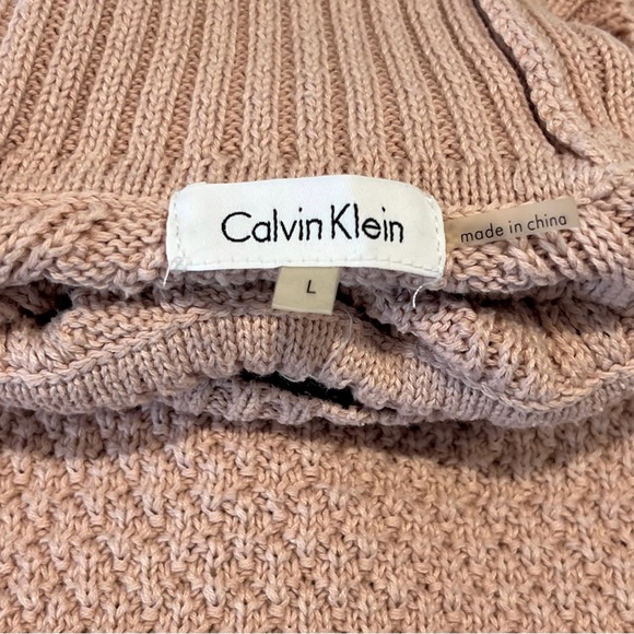 Calvin Klein High Neck Sweater Pullover Long Sleeve Rose Pink Mixed Knit Women L - Picture 8 of 10